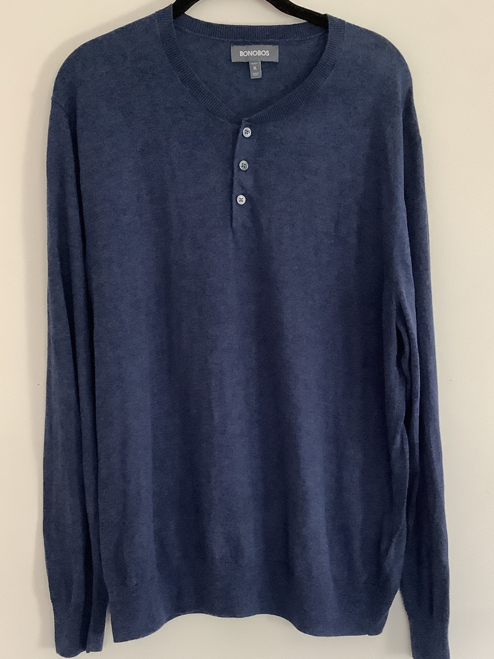 Bonobos Navy Long-Sleeve Cotton Linen Blend Henley Knit Sweater